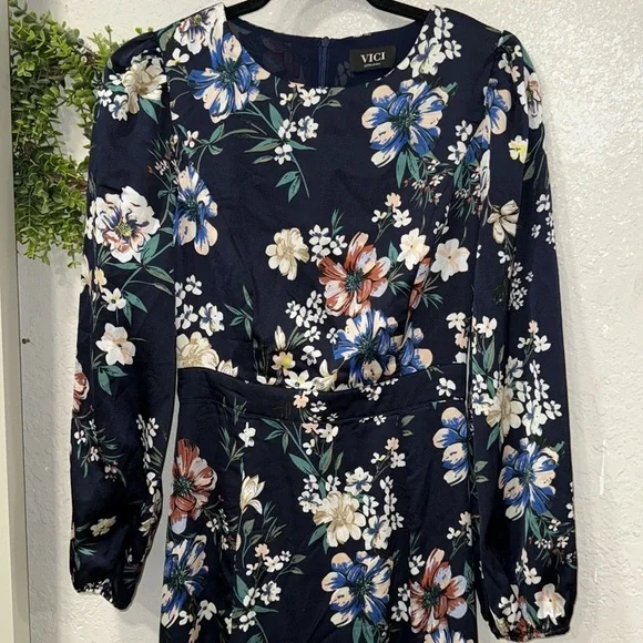 Vici women’s navy blue floral long sleeve full length maxi dress extra small - Picture 3 of 4